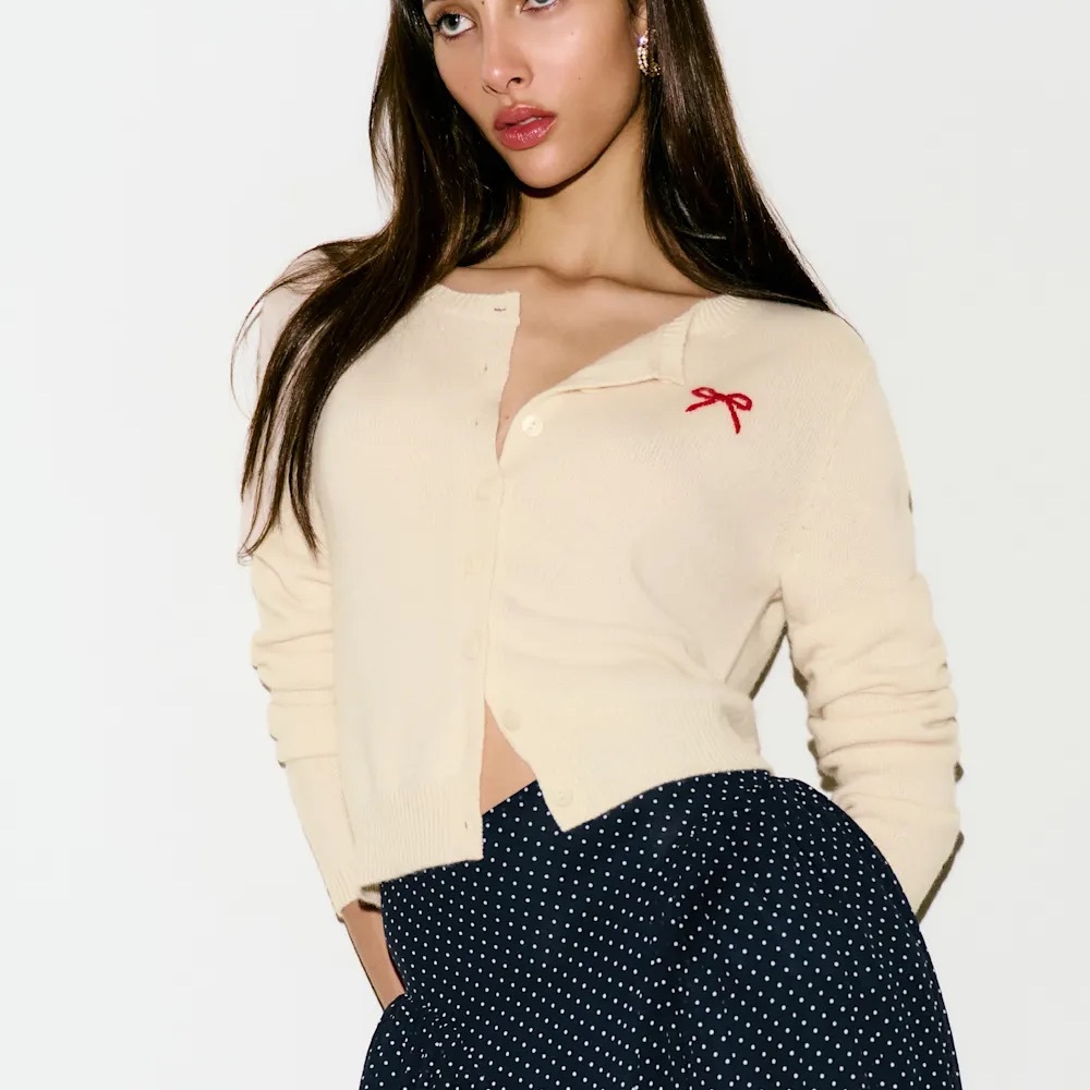 Reformation Clara Cashmere Crew Cardigan Ivory - Size M